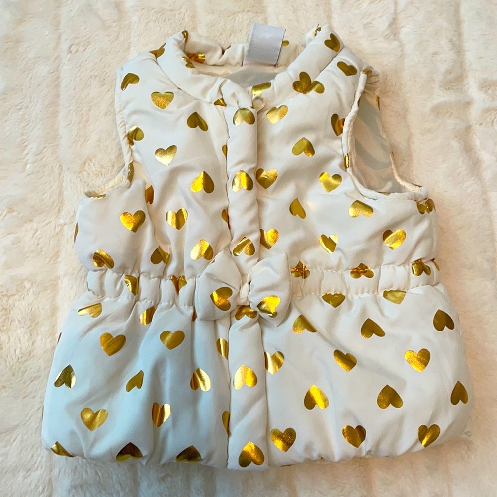 Baby Girl Puffer Vest - Heart Design Vest - 3-6 Month Baby